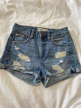 Garage Light Blue Distressed Rolled-Hem Denim Shorts